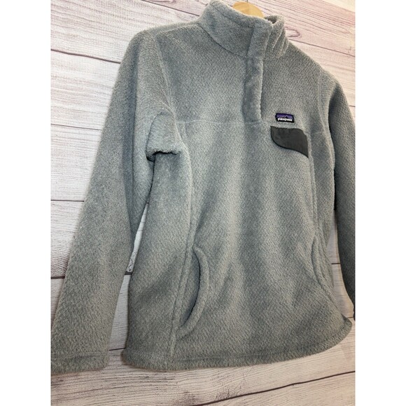Girl's Patagonia Gray Polartec Fleece Pullover Pockets Snap Long-Sleeve - 12 - Picture 2 of 15